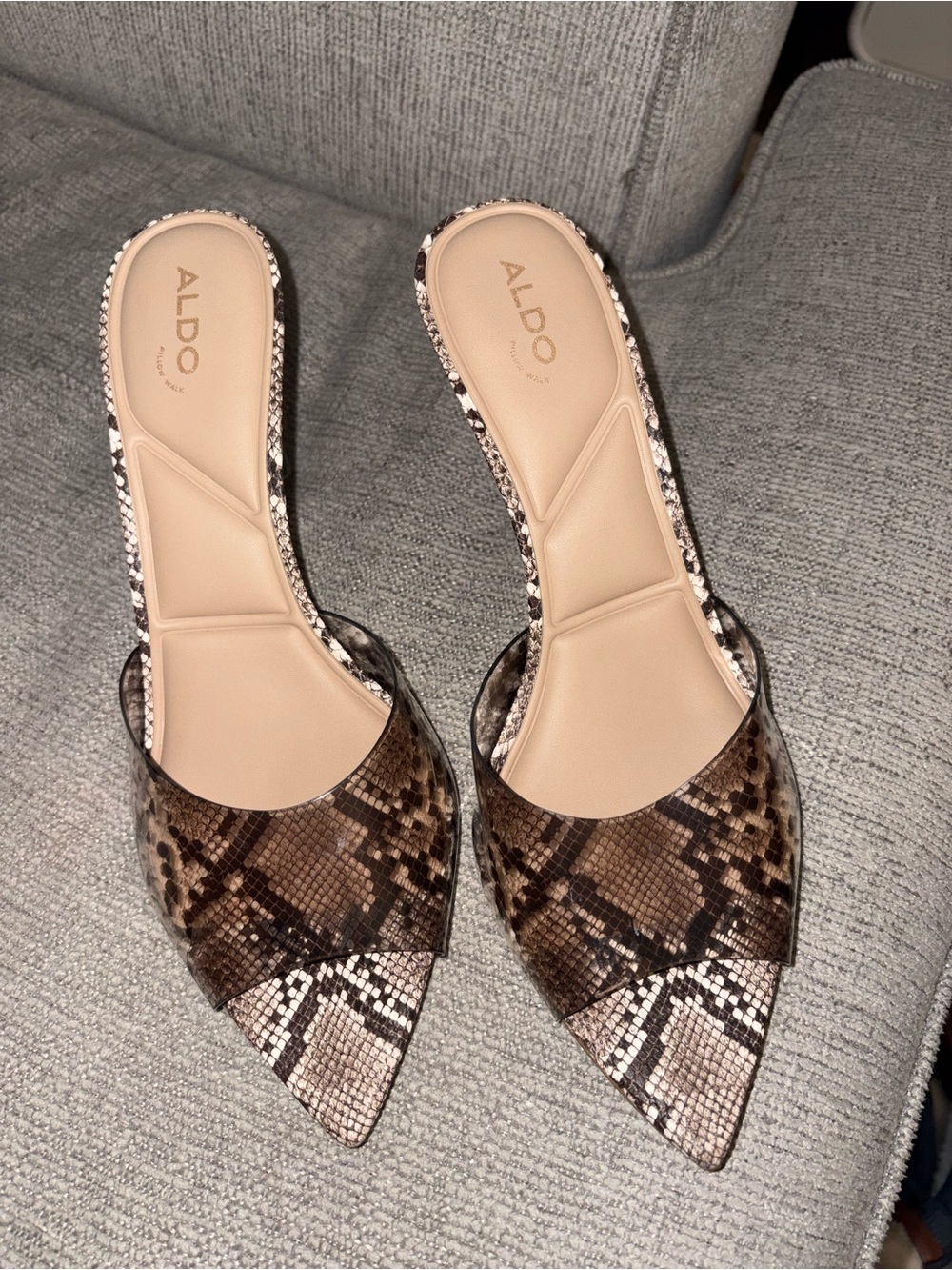 ALDO Brown Snake-Print Pointed Slip-On Mules